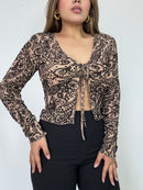 Blusa Manga Larga Estilo Chaleco Amarrar