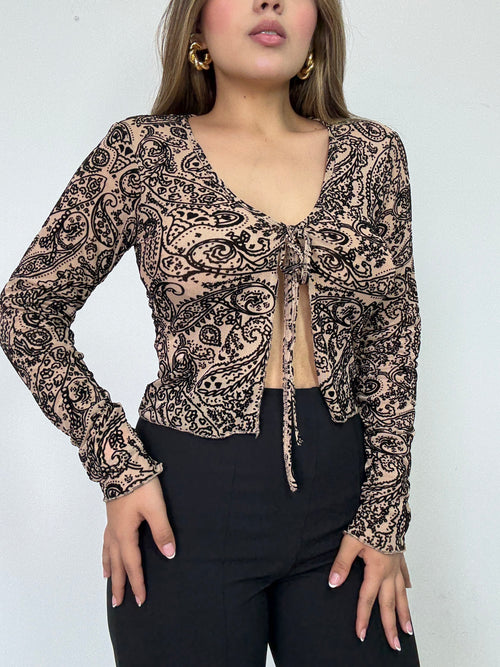 Blusa Manga Larga Estilo Chaleco Amarrar