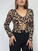 Blusa Manga Larga Estilo Chaleco Amarrar