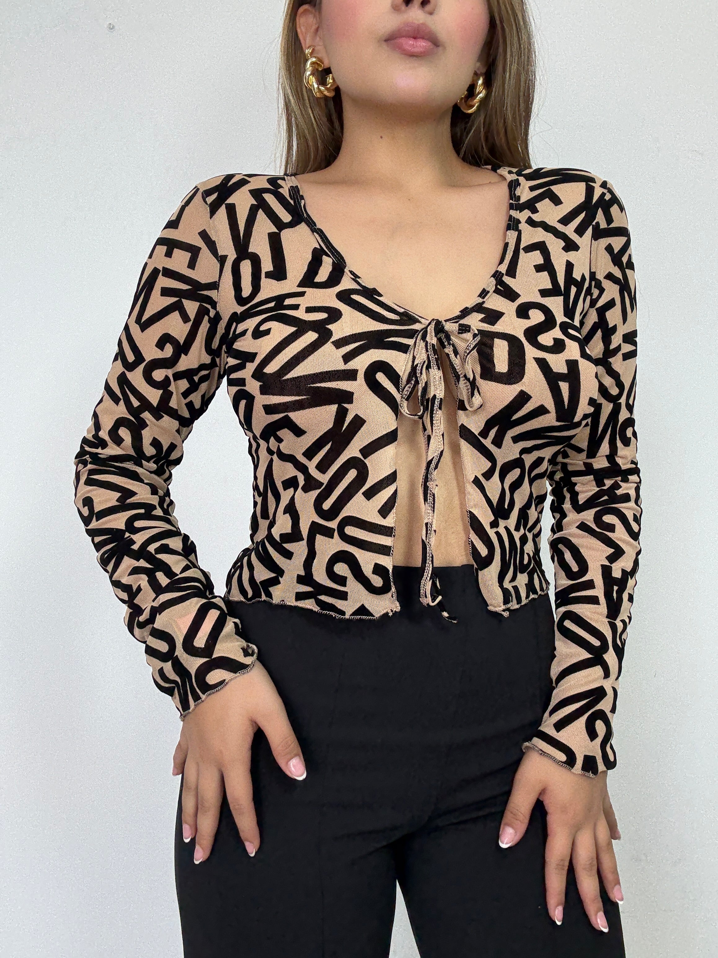 Blusa Manga Larga Estilo Chaleco Amarrar