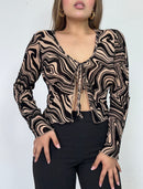 Blusa Manga Larga Estilo Chaleco Amarrar