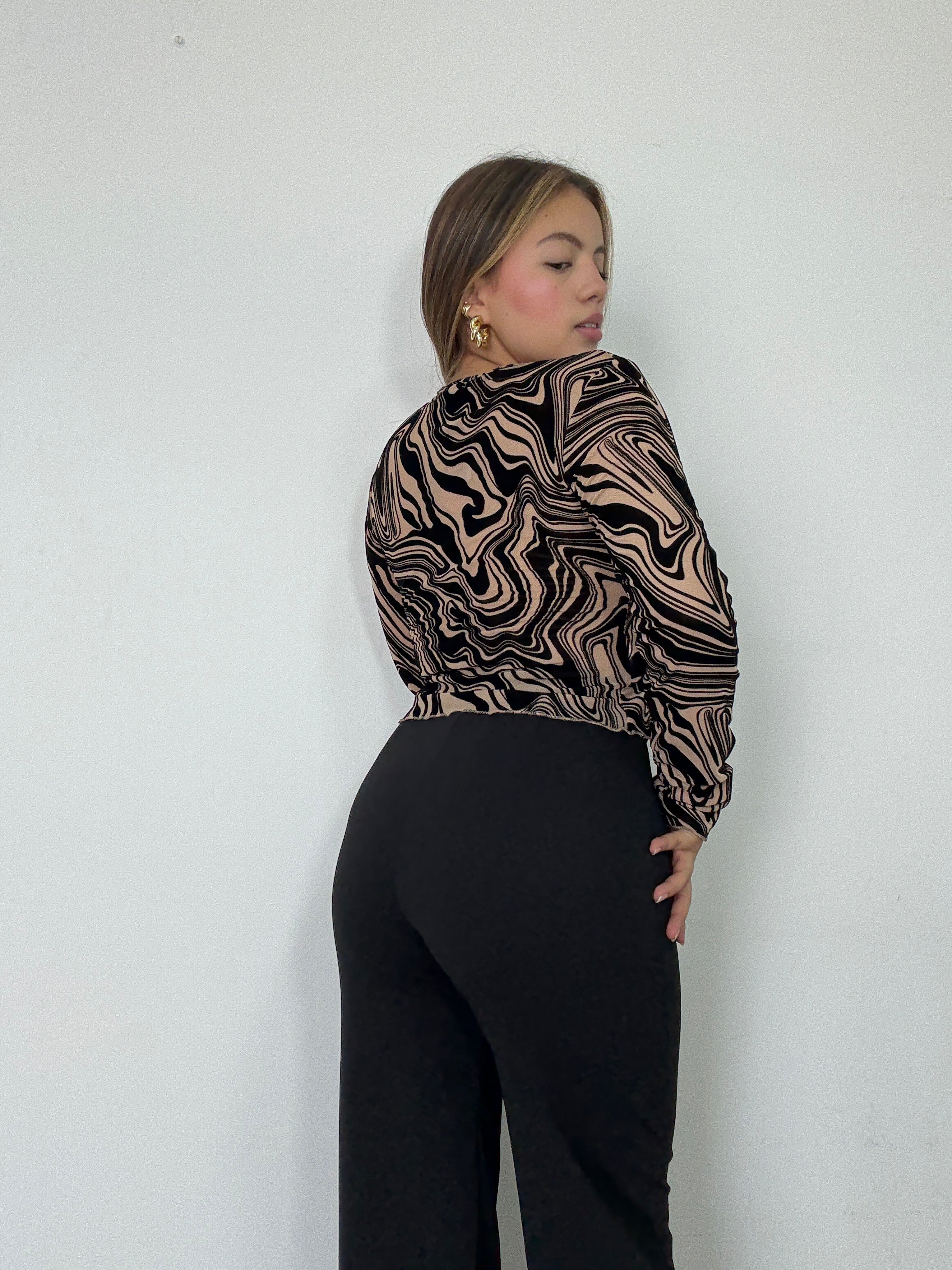 Blusa Manga Larga Estilo Chaleco Amarrar
