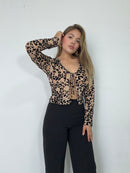 Blusa Manga Larga Estilo Chaleco Amarrar