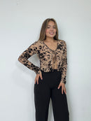 Blusa Manga Larga Estilo Chaleco Amarrar