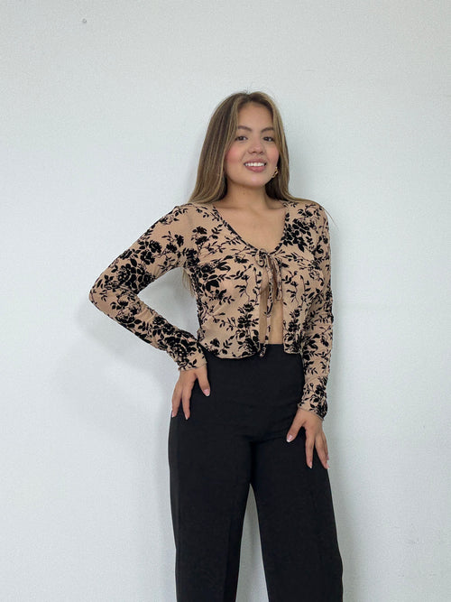 Blusa Manga Larga Estilo Chaleco Amarrar