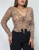 Blusa Manga Larga Estilo Chaleco Amarrar