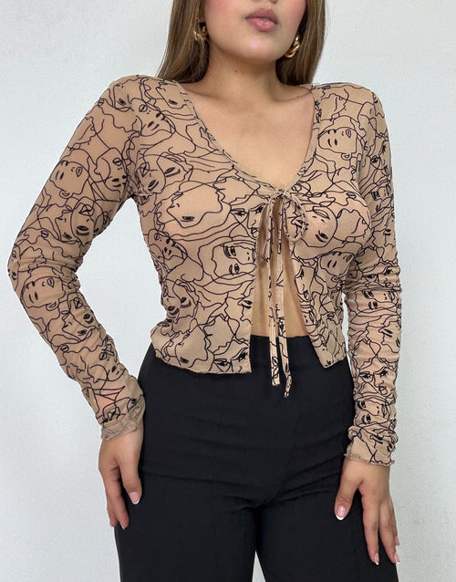 Blusa Manga Larga Estilo Chaleco Amarrar