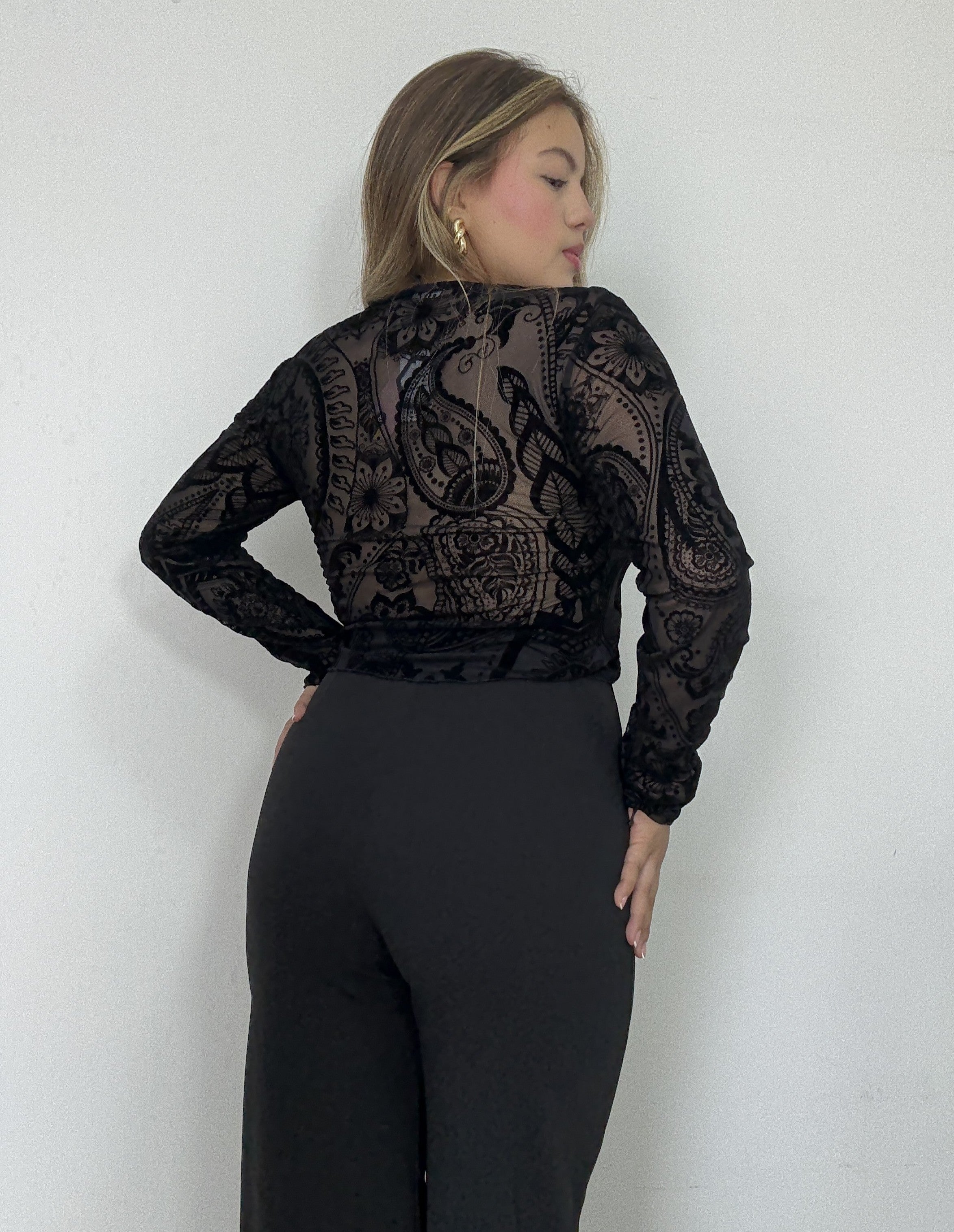 Blusa Manga Larga Estilo Chaleco Amarrar