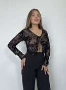 Blusa Manga Larga Estilo Chaleco Amarrar