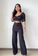 Blusa Satin Manga 3/4 Globo Zurcido Bust