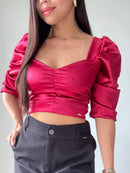 Blusa Satin Manga 3/4 Globo Zurcido Bust
