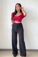 Blusa Satin Manga 3/4 Globo Zurcido Bust