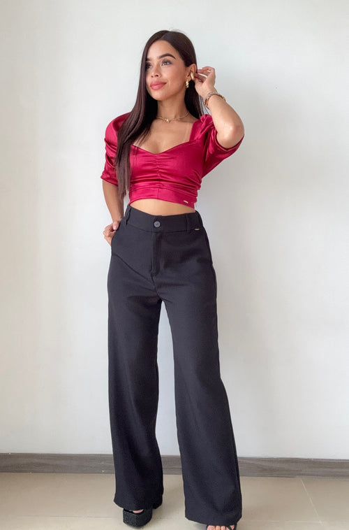 Blusa Satin Manga 3/4 Globo Zurcido Bust