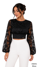 Blusa Cuello Redondo Manga Estilo Globo