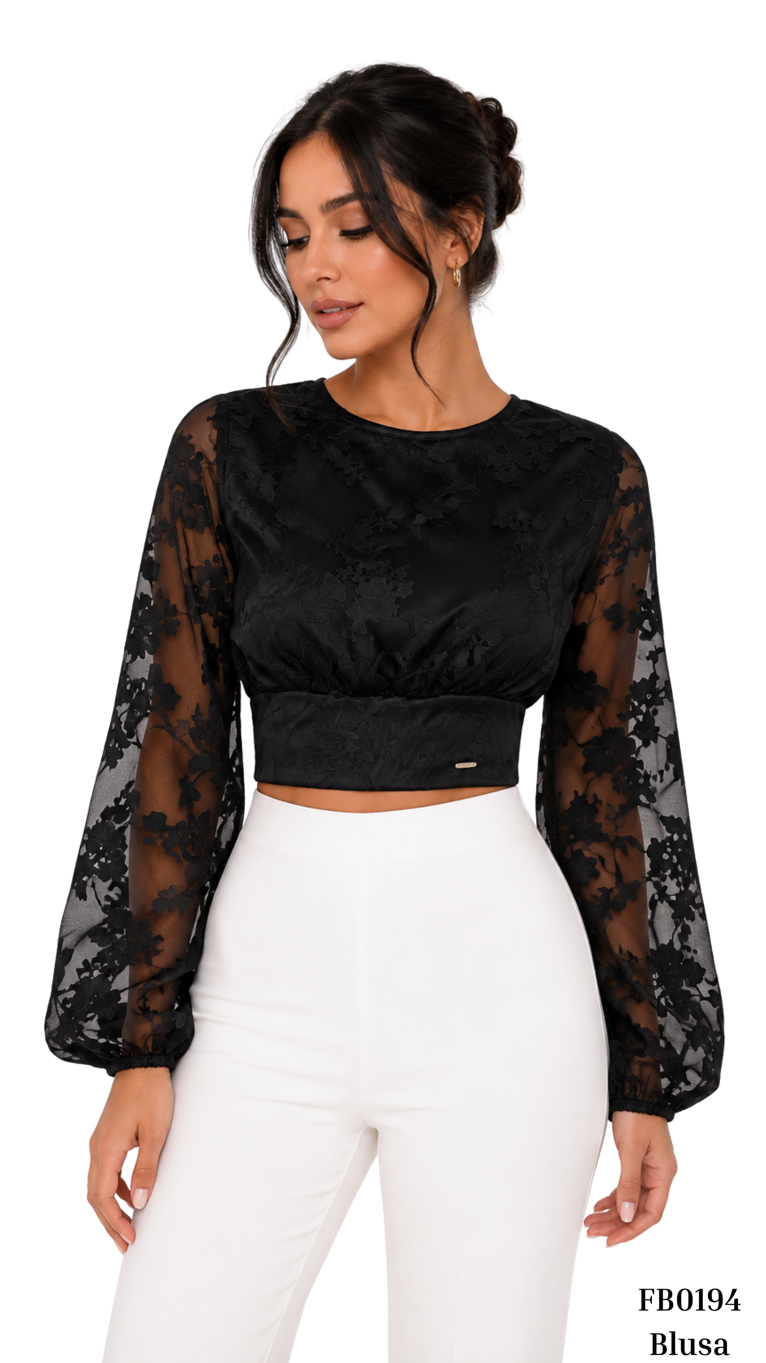 Blusa Cuello Redondo Manga Estilo Globo