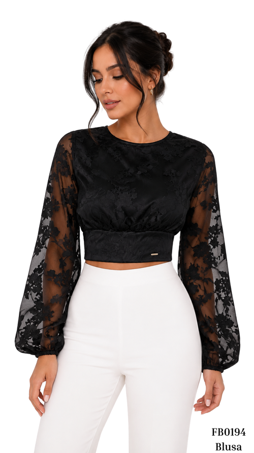 Blusa Cuello Redondo Manga Estilo Globo