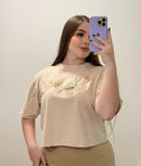 Camisa Manga Corta Aplique Flores Plus