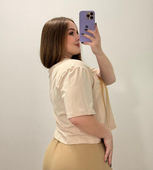 Camisa Manga Corta Aplique Flores