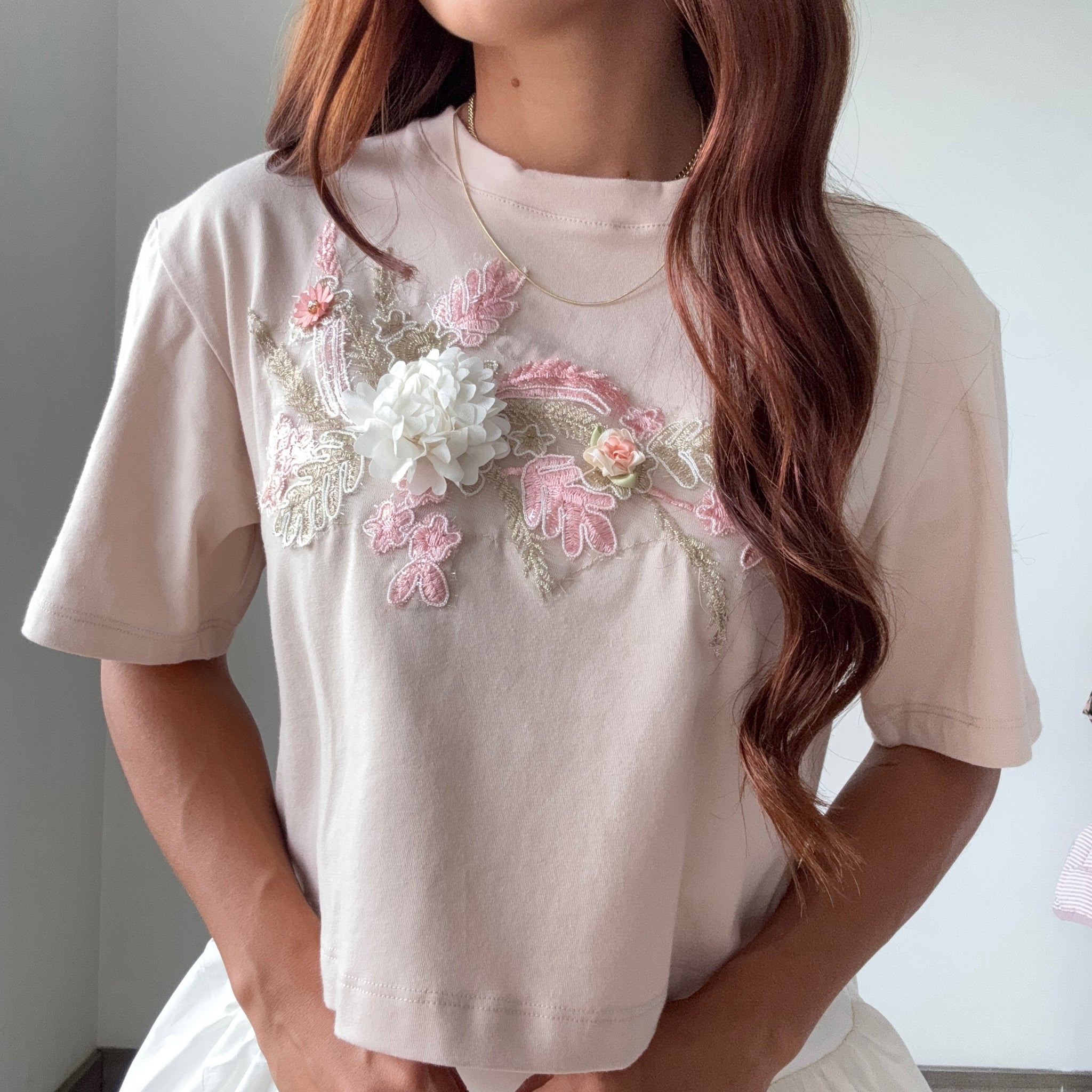 Camisa Manga Corta Aplique Flores