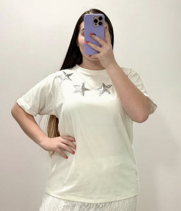 Camiseta Aplique Estrellas Plus