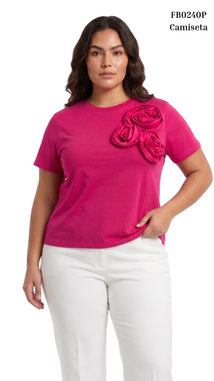 Camiseta Manga Corta Con Flores 3D Plus