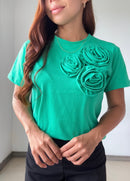 Camiseta Manga Corta Con Flores En 3D