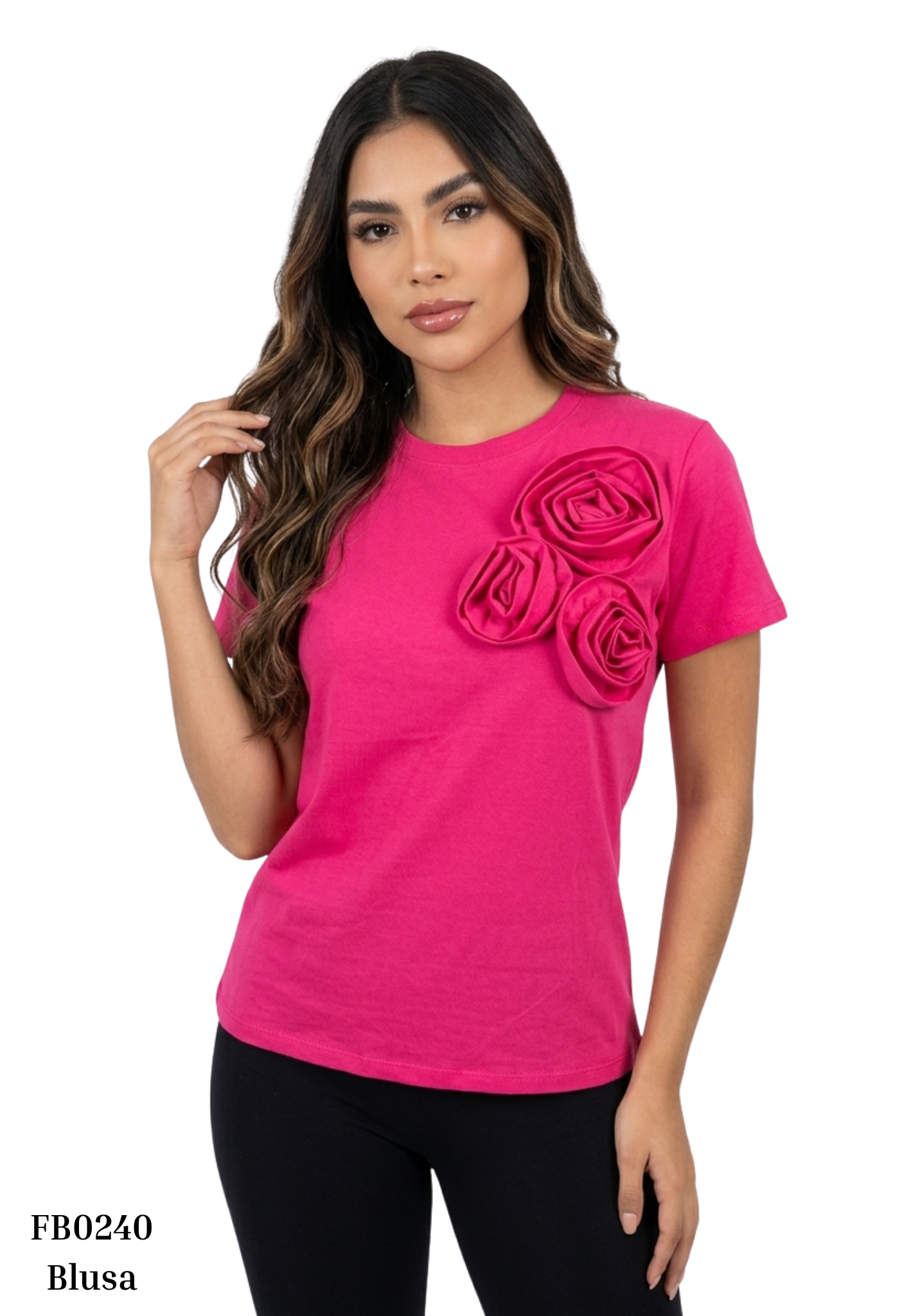 Camiseta Manga Corta Con Flores En 3D