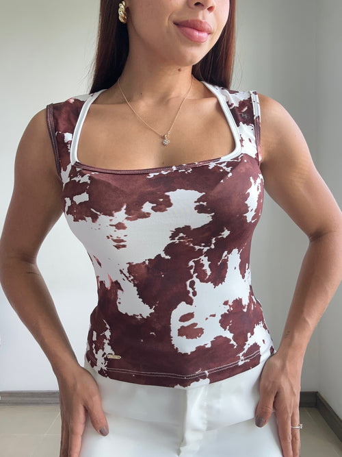 Blusa Manga Sisa Cuello Escote Cuadrado