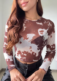 Blusa Corta Mayatex Estampad Manga Larga