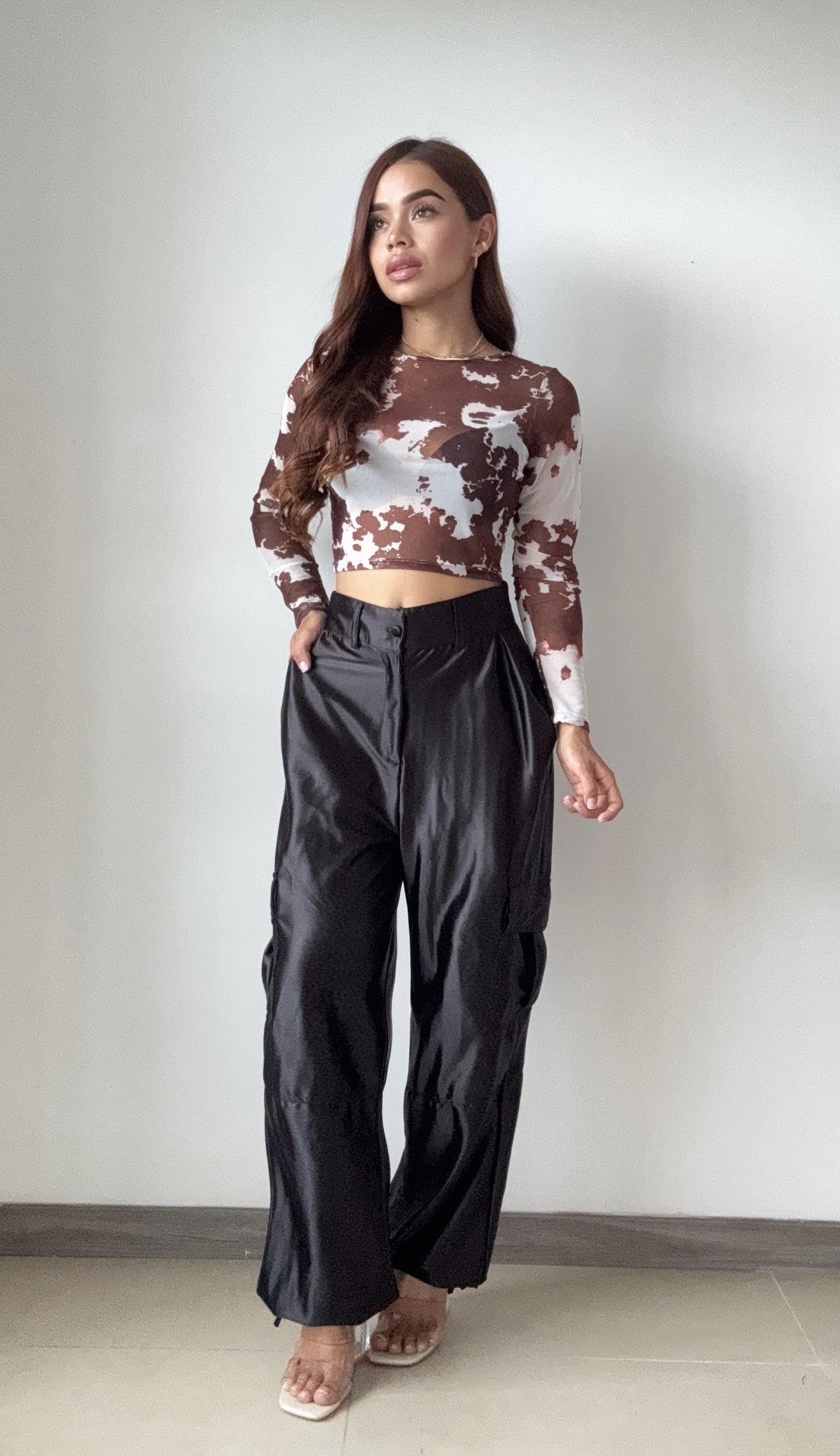 Blusa Corta Mayatex Estampad Manga Larga