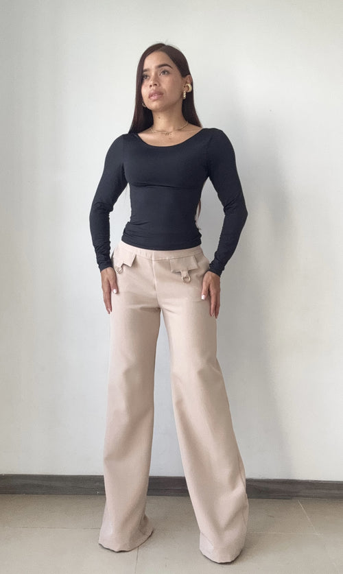 Blusa Manga Larga Escote Profundo Espald