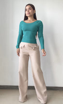 Blusa Manga Larga Escote Profundo Espald