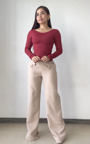 Blusa Manga Larga Escote Profundo Espald