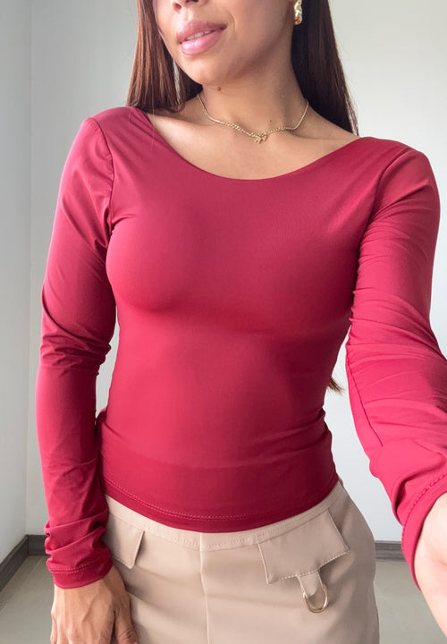 Blusa Manga Larga Escote Profundo Espald
