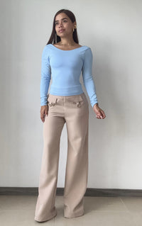 Blusa Manga Larga Escote Profundo Espald