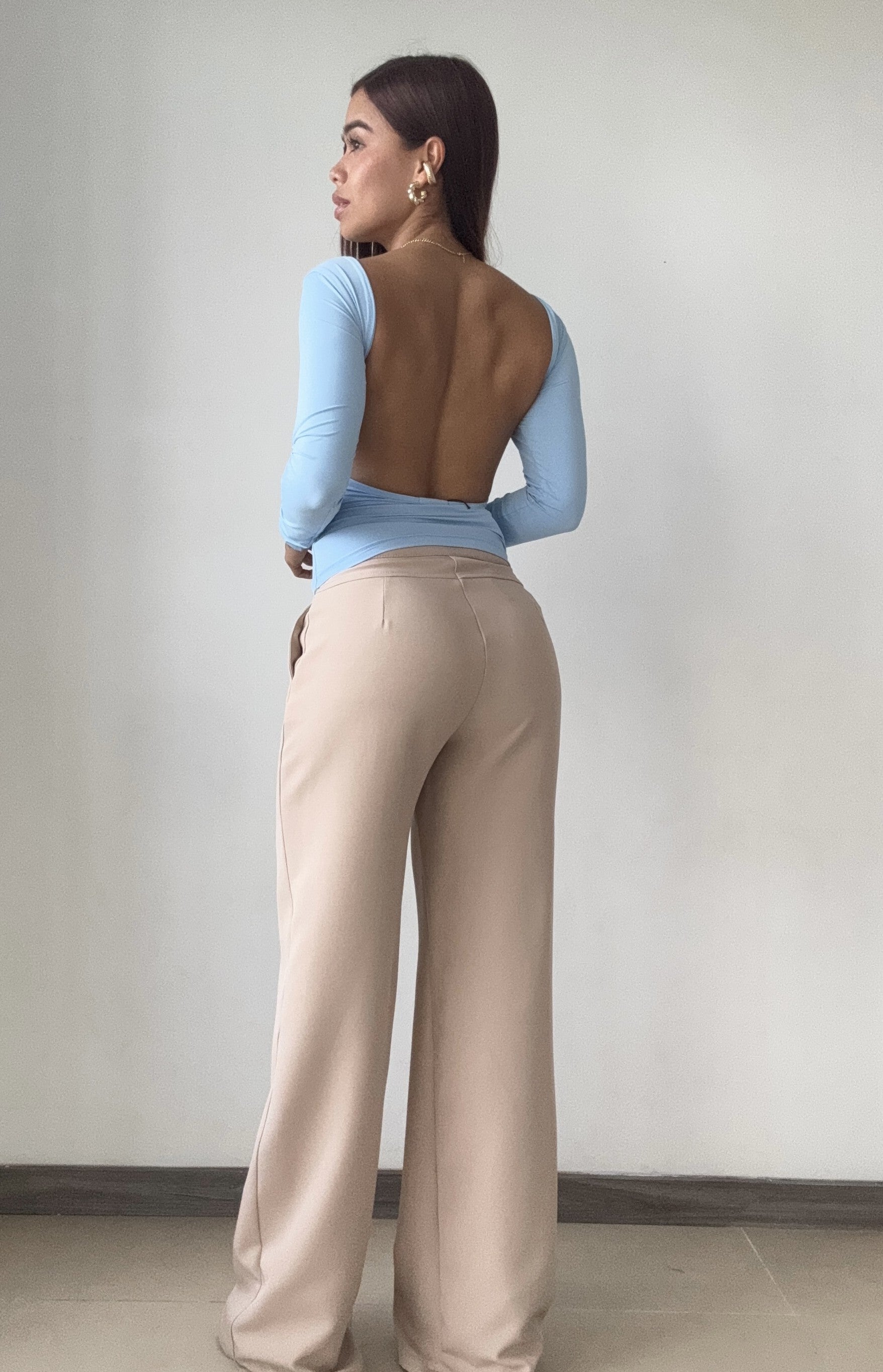 Blusa Manga Larga Escote Profundo Espald