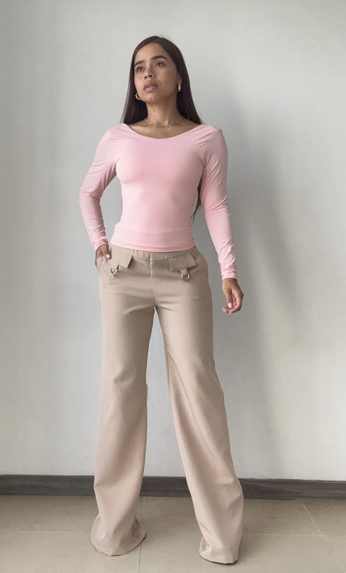 Blusa Manga Larga Escote Profundo Espald