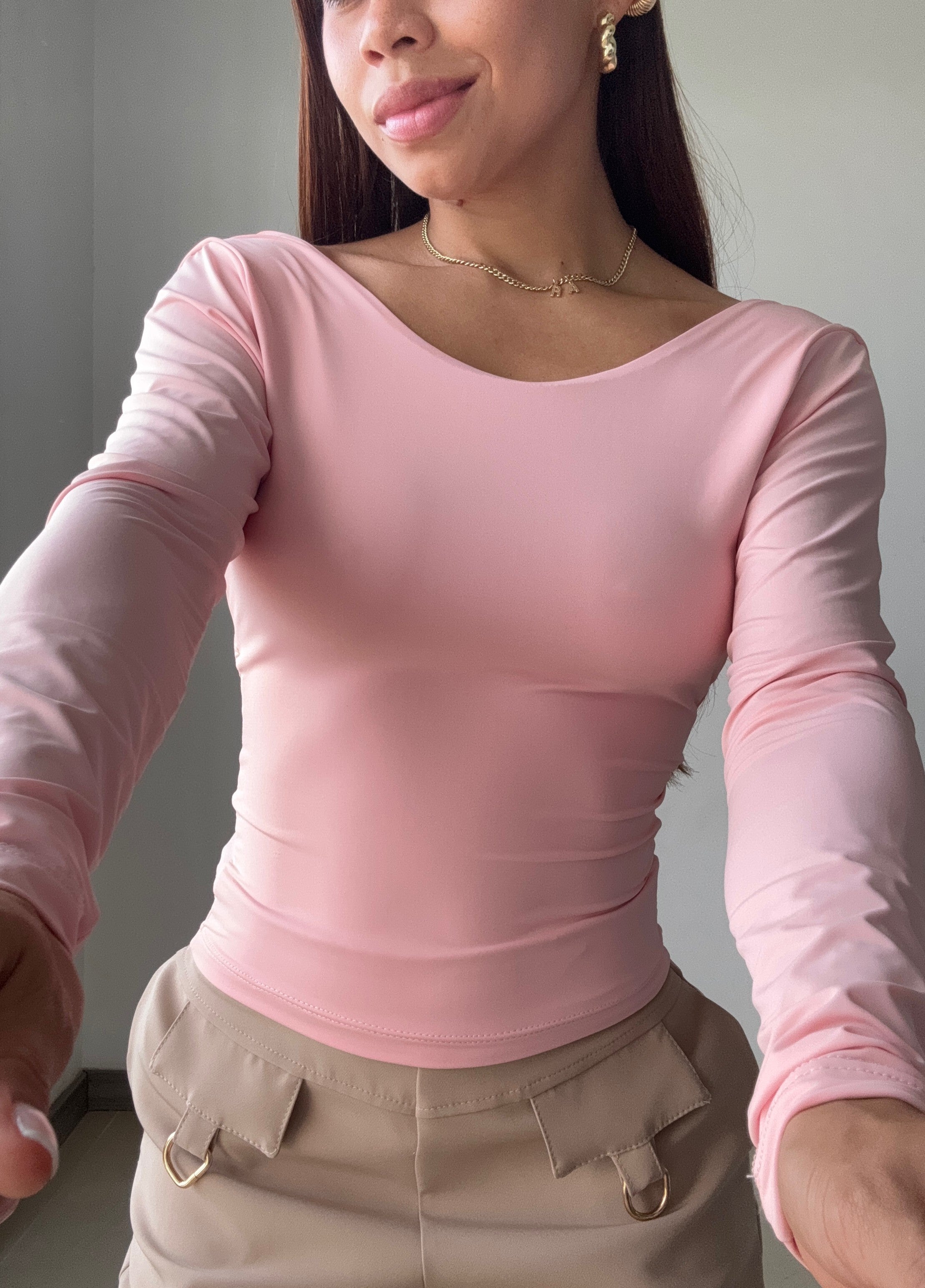 Blusa Manga Larga Escote Profundo Espald