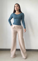 Blusa Manga Larga Escote Profundo Espald