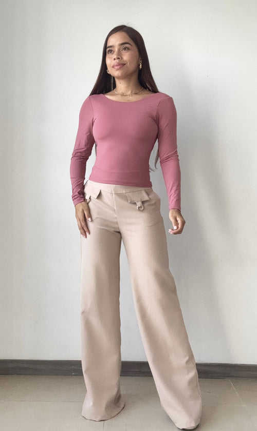 Blusa Manga Larga Escote Profundo Espald