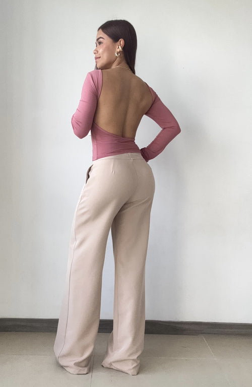 Blusa Manga Larga Escote Profundo Espald