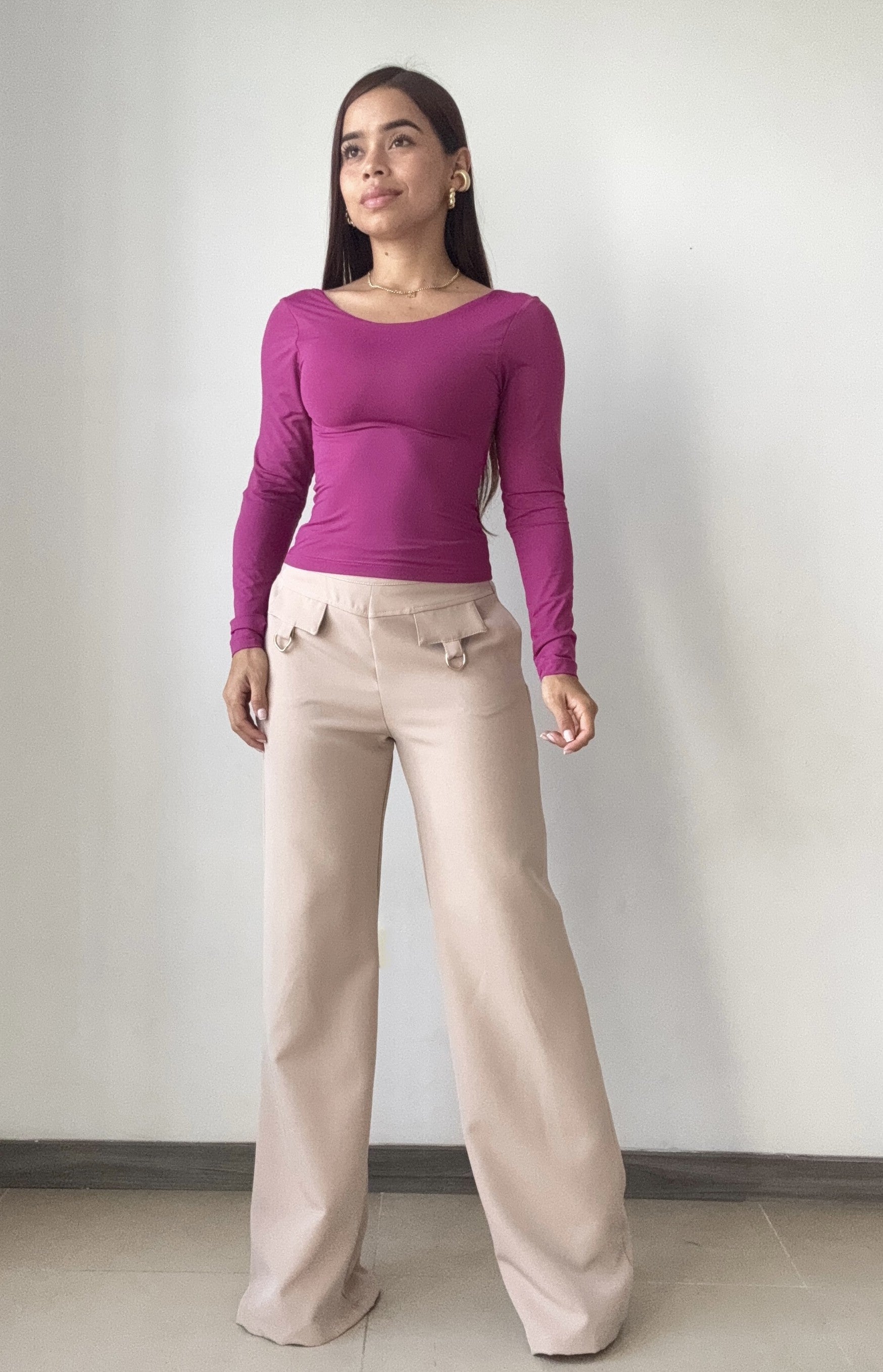 Blusa Manga Larga Escote Profundo Espald