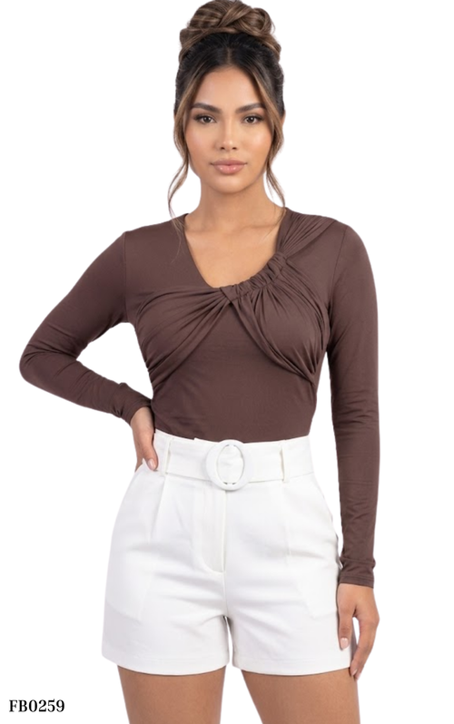 Blusa Manga Larga Cuello En V Zurcido