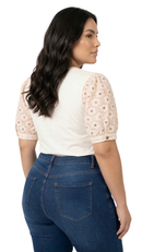 Blusa Manga 3/4 Con Detalle Floral Plus