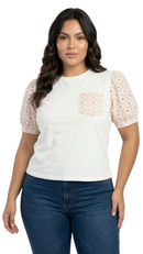 Blusa Manga 3/4 Con Detalle Floral Plus