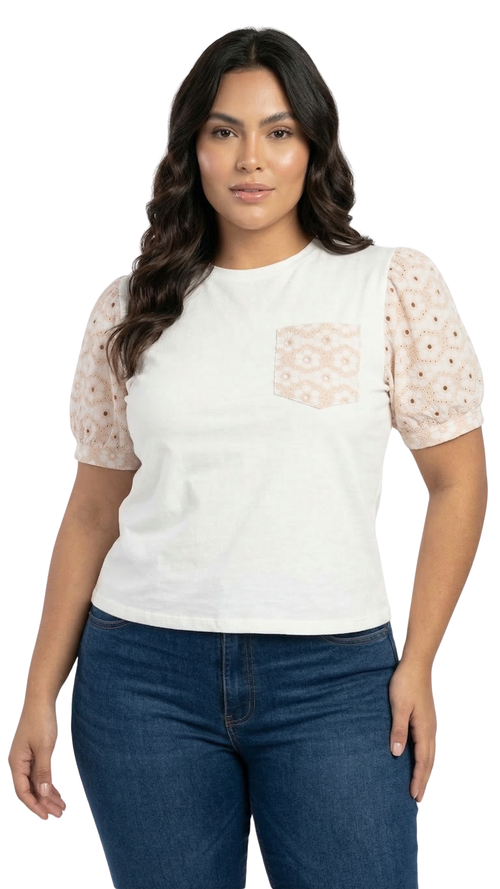 Blusa Manga 3/4 Con Detalle Floral Plus