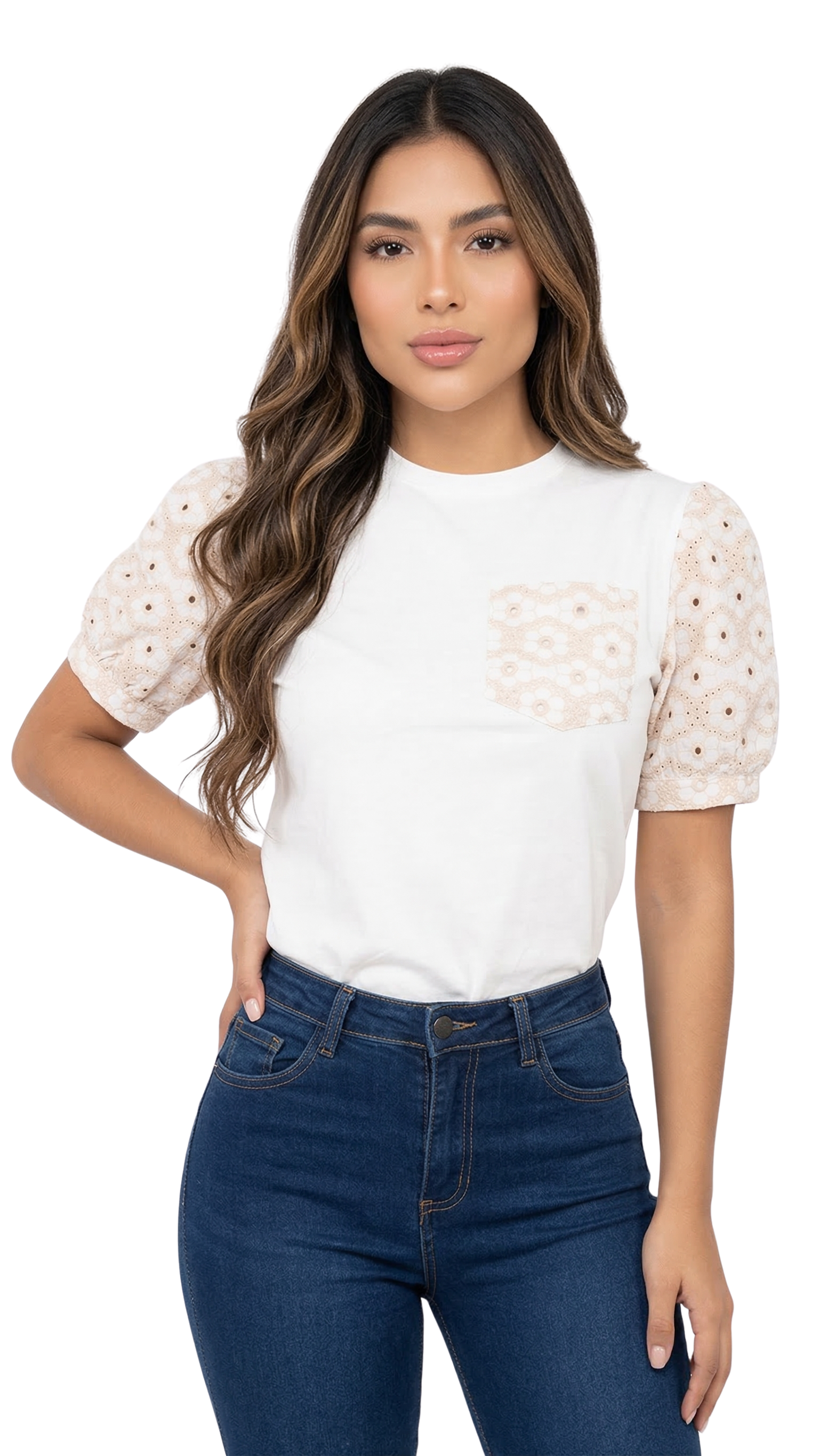 Blusa Manga 3/4 Con Detalle Floral