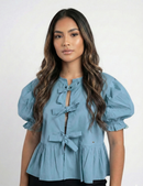 Blusa Manga Corta Con Volantes Amarrar