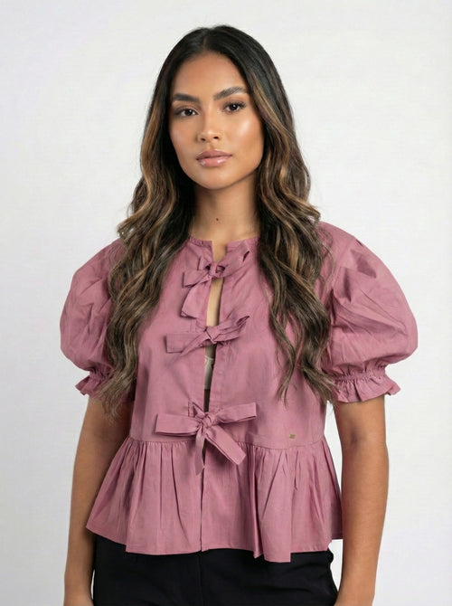 Blusa Manga Corta Con Volantes Amarrar