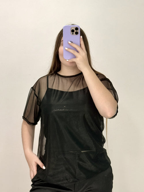 Blusa Estilo Oversize Larga Manga Corta